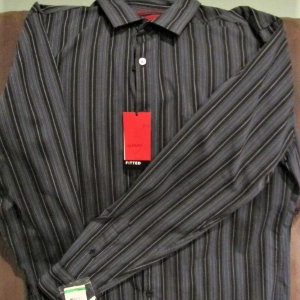 Mens Alfani button dwn Blue/Black Stripe Shirt NWT